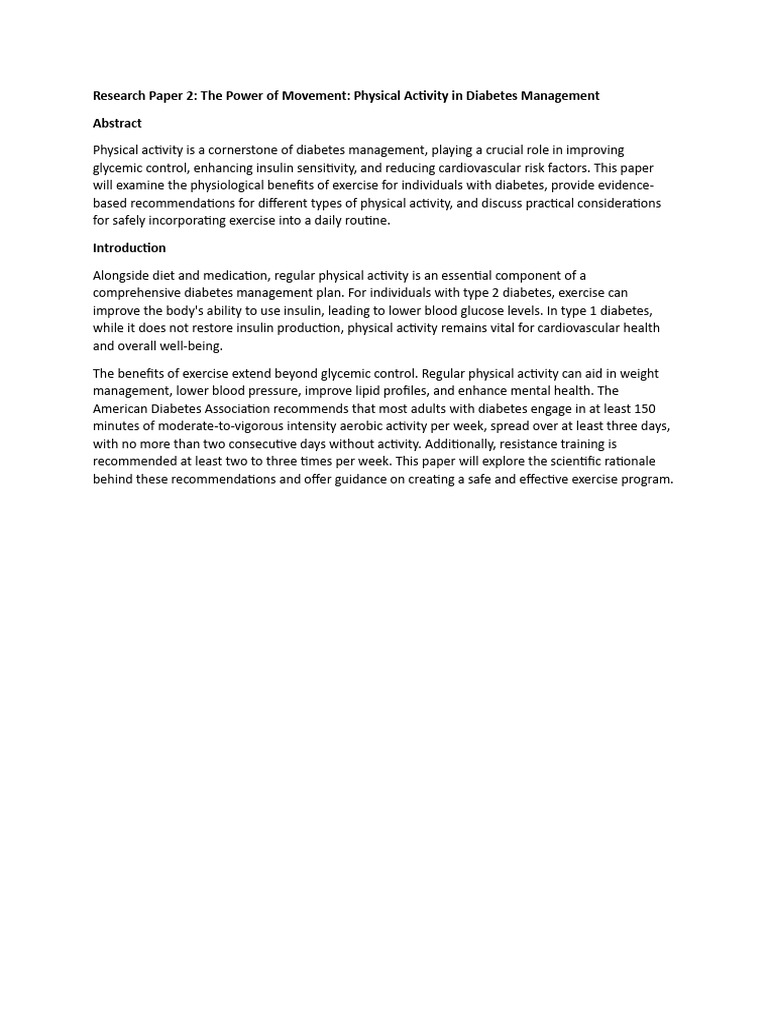 Exercise's Role in Diabetes Management | PDF | Diabetes Management ...