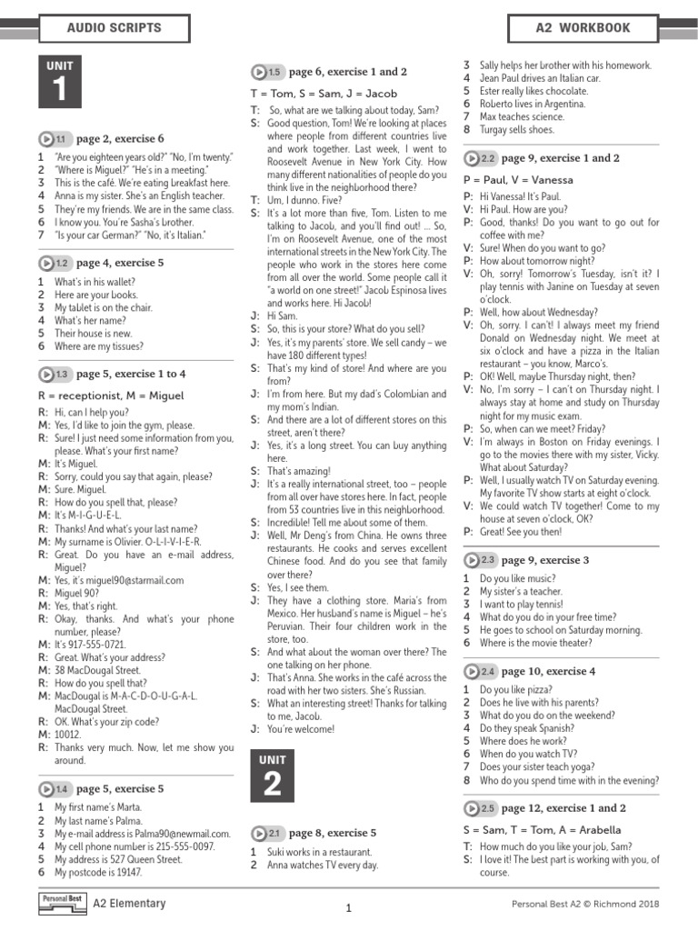 A2 Audio Scripts for English Workbook | PDF | Cuisine | Foods