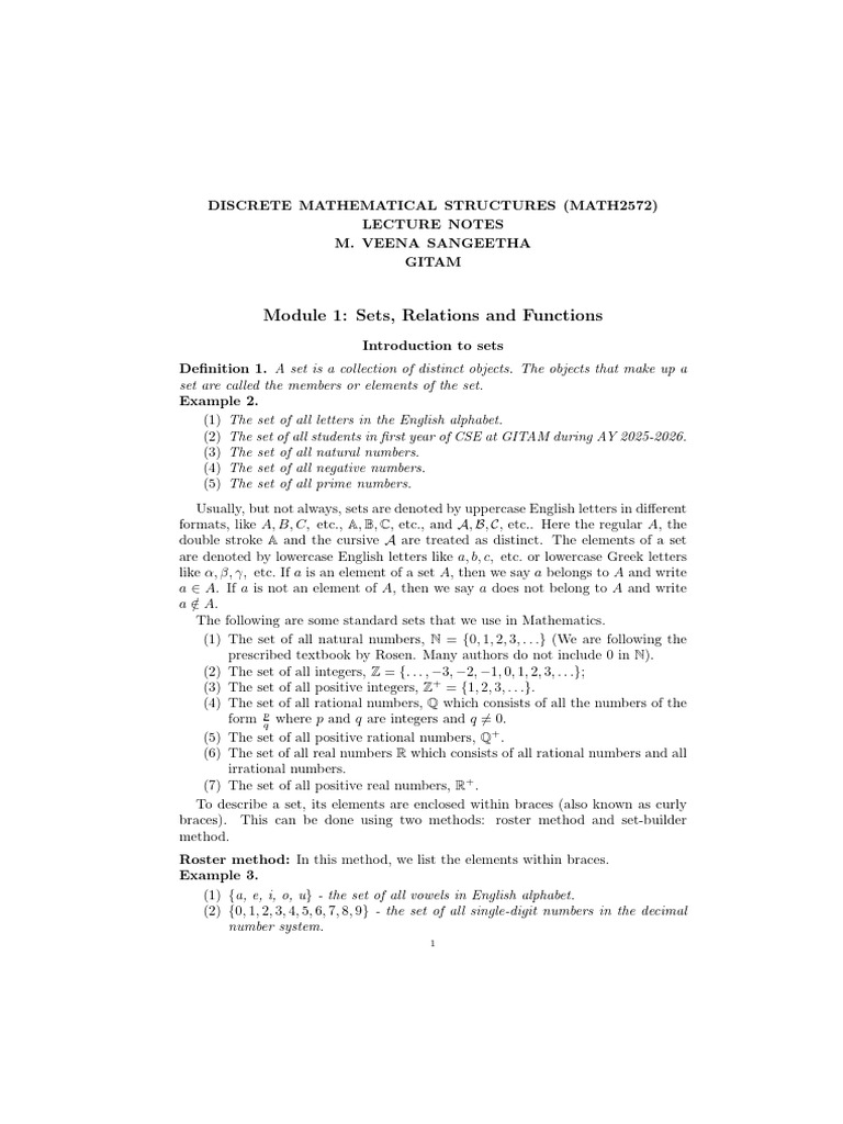 Sets, Relations, and Functions Overview | PDF | Set (Mathematics) | Numbers