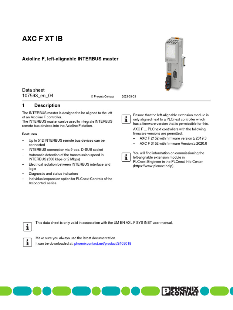 Axioline F INTERBUS Master Data Sheet | PDF | Electromagnetic ...