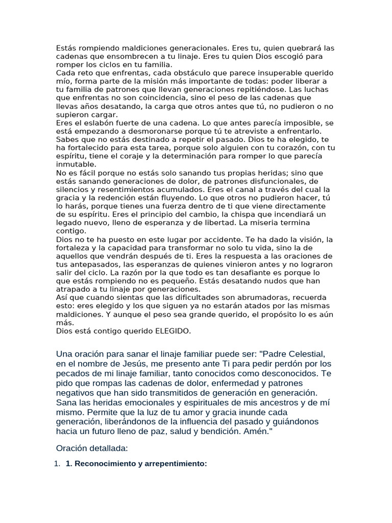 Oración para sanar el linaje familiar | PDF | Oración | Pecado