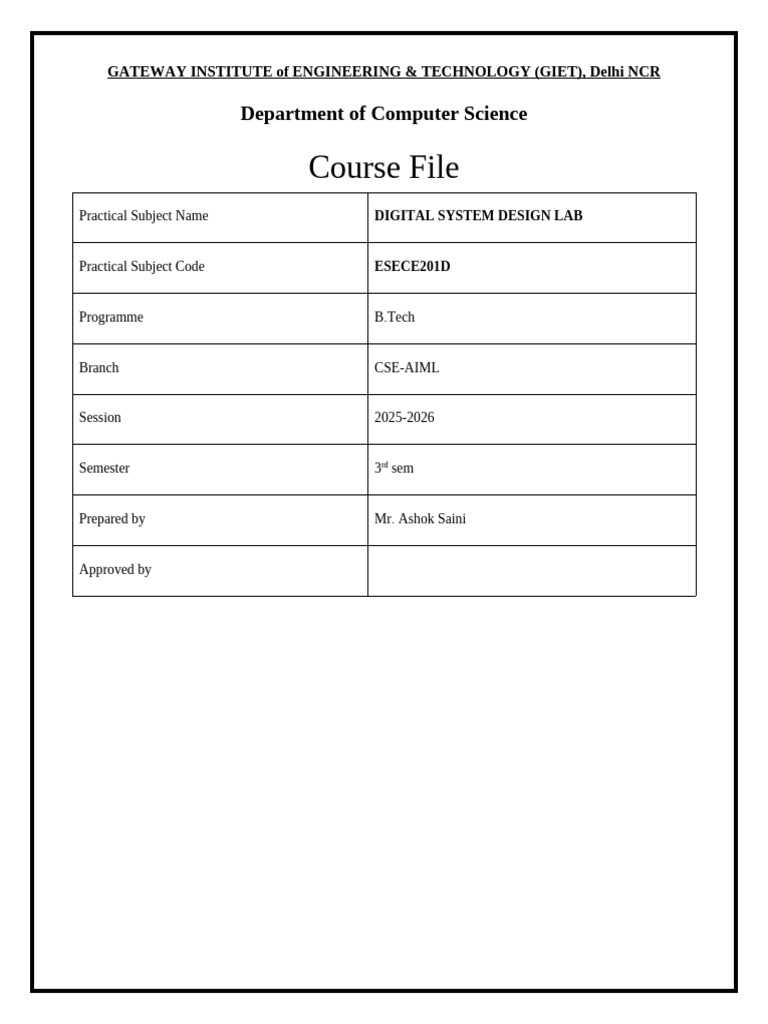 Digital System Design Lab Course Overview | PDF | Engineering | Vhdl