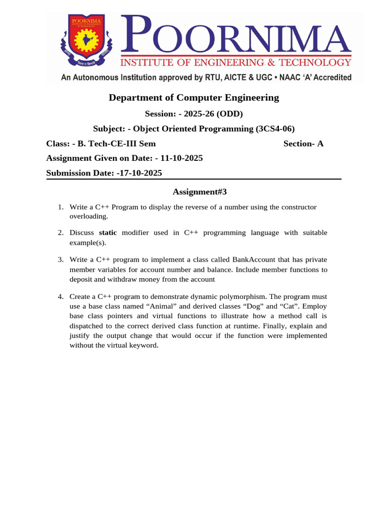 C++ Object Oriented Programming Assignment | PDF