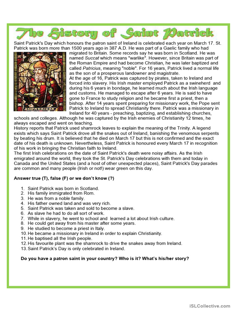 The History of Saint Patrick | PDF | Saint Patrick