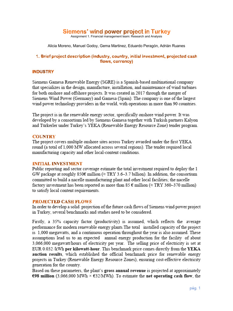 Siemens Gamesa Turkey Wind Project Analysis | PDF | Net Present Value ...