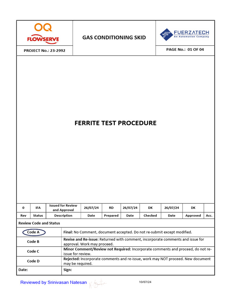 Ferrite Test Procedure FT WO004 GCS PRC FTP 006 - Rev.0 | PDF ...