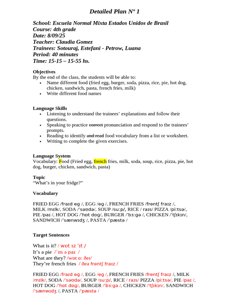 4th Grade Food Vocabulary Lesson Plan | PDF | Foods