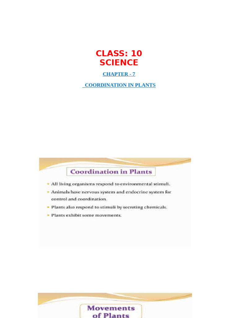 Gr.10 Sci - CH - 7 COORDINATION IN PLANTS | PDF | Hormone | Physiology