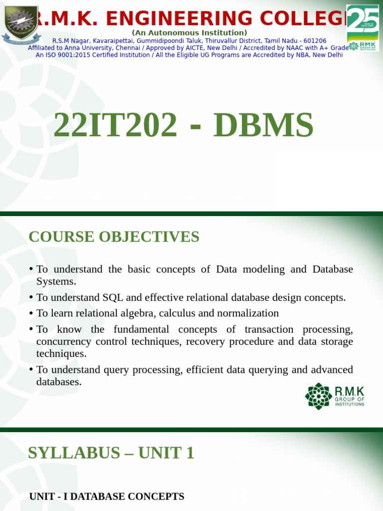 DBMS Course Overview and Objectives | PDF | Databases | Data Model