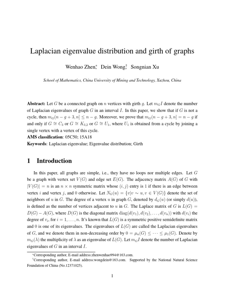 Laplacian Eigenvalues and Graph Girth | PDF | Vertex (Graph Theory ...