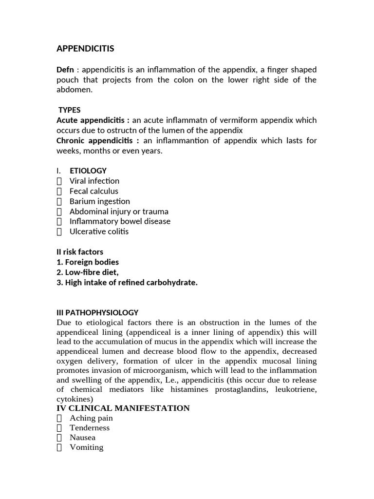 Understanding Appendicitis: Types & Treatment | PDF
