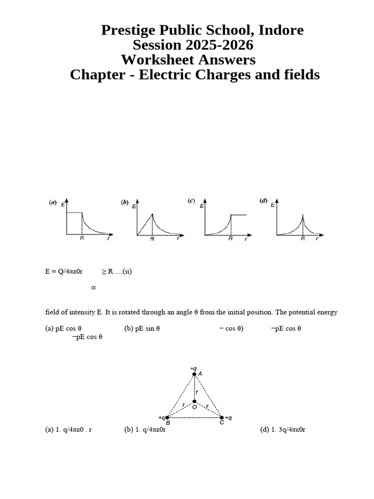 Electric Charges and Fields Worksheet Answers | PDF | Sphere | Electric ...
