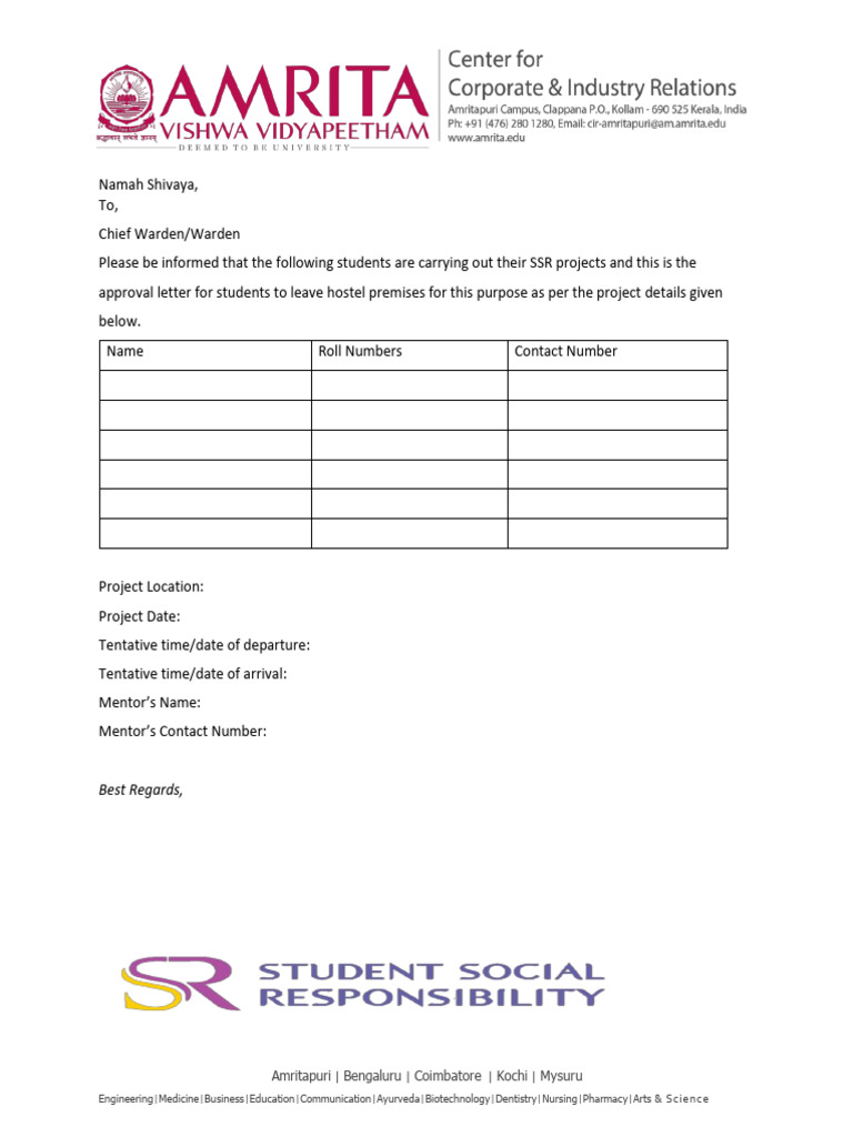 Student SSR Project Approval Letter | PDF