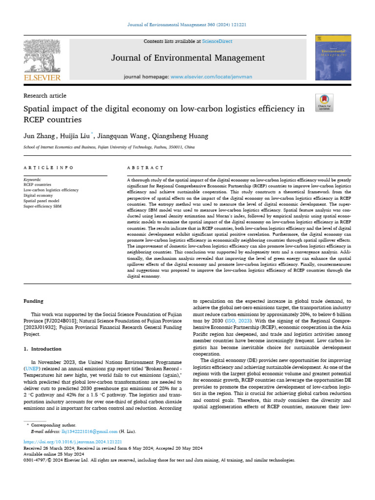 Spatial Impact of The Digital Economy On Low-Carbon Logistics ...