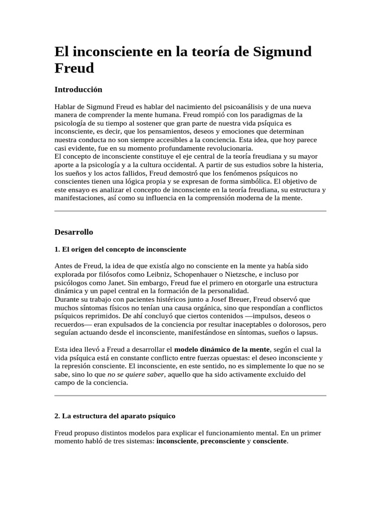 El Inconsciente en Freud: Teoría y Manifestaciones | PDF | Mente ...