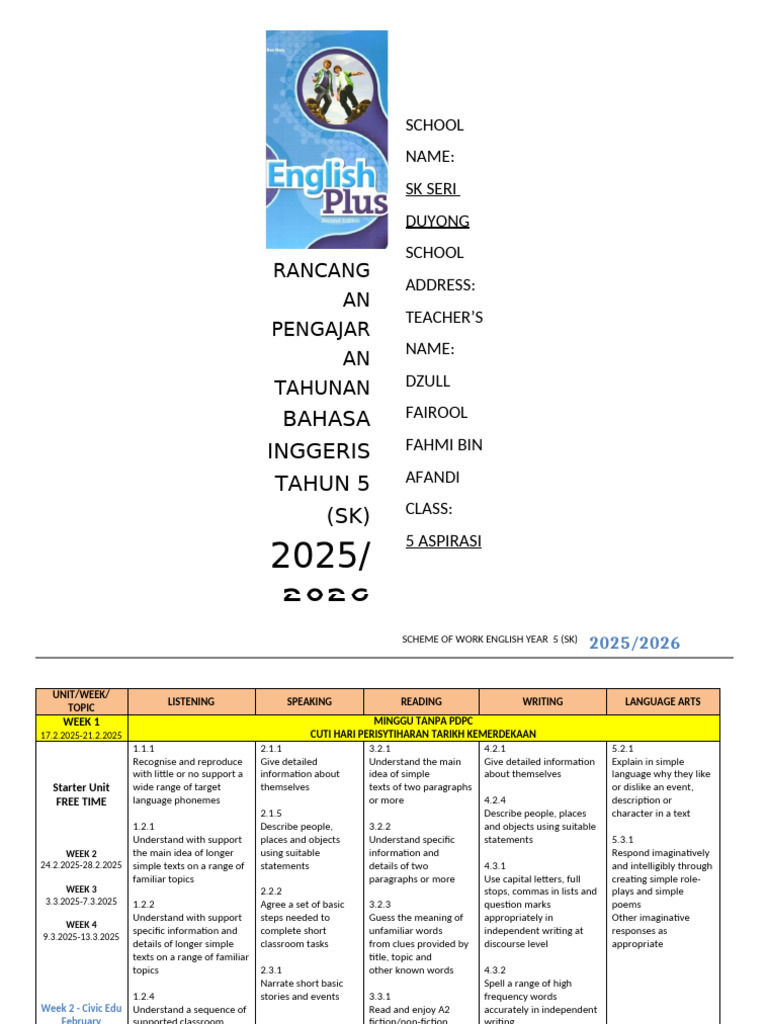 English Year 5 Scheme of Work 2025/2026 | PDF | Writing | English Language