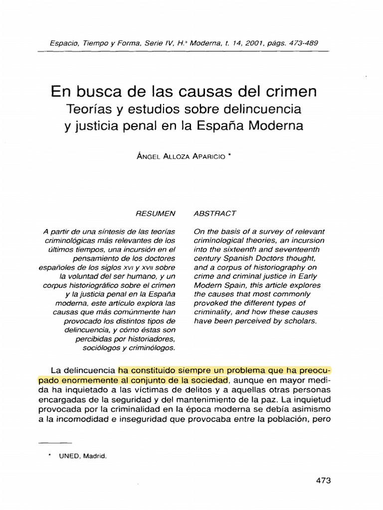 Causas del Crimen en la España Moderna | PDF | Crímenes | Crimen y ...