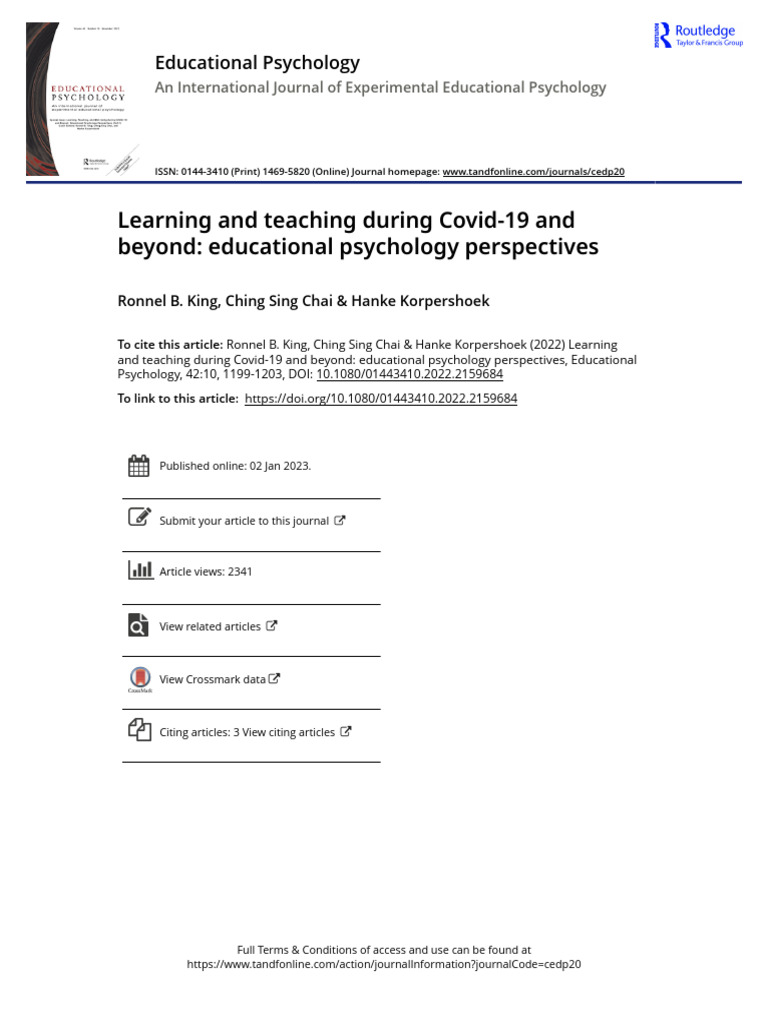 Learning and Teaching During Covid-19 and Beyond Educational Psychology ...