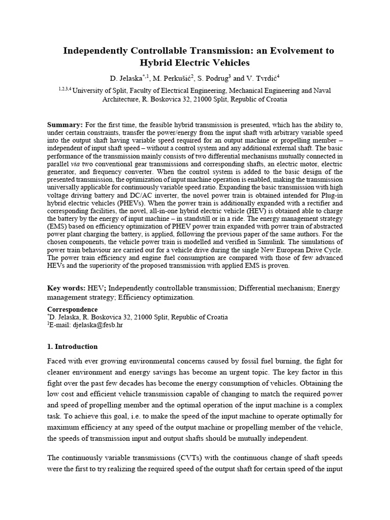 Independently Controllable Transmission for HEVs | PDF | Hybrid Vehicle ...