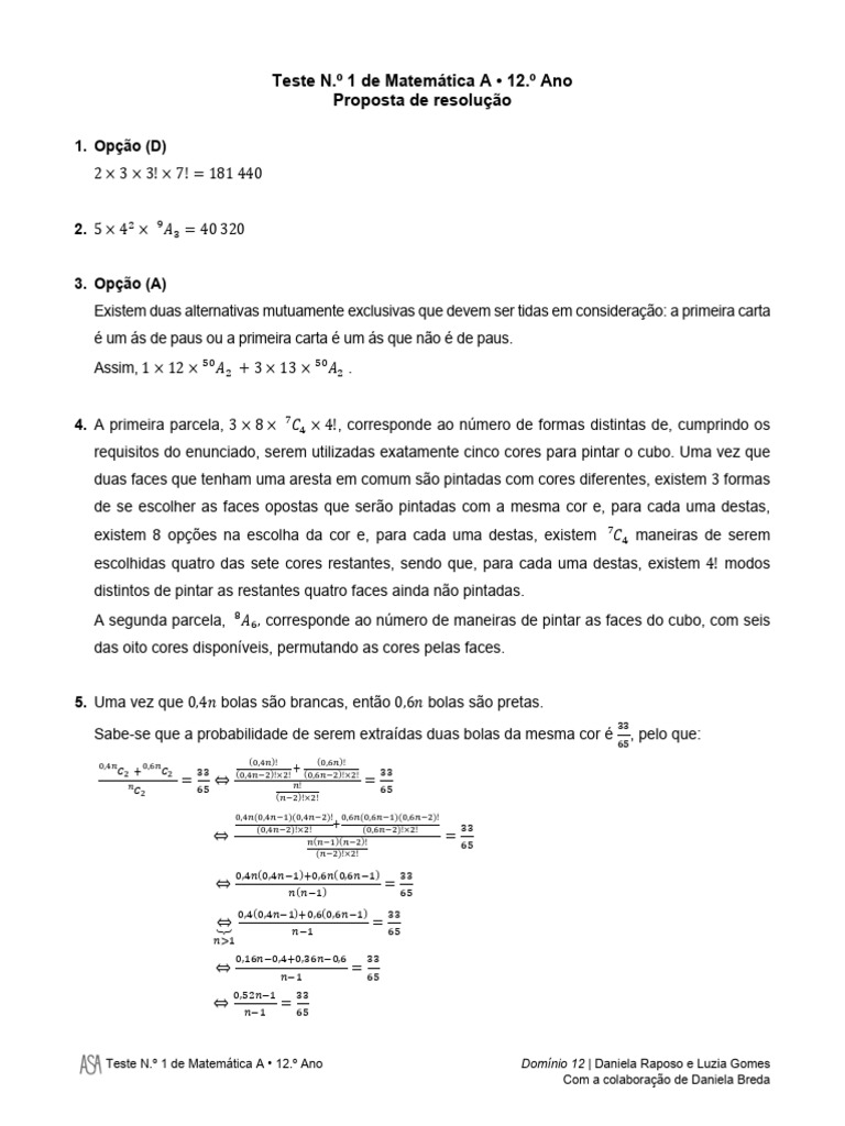 Teste de Matemática A - 12.º Ano | PDF