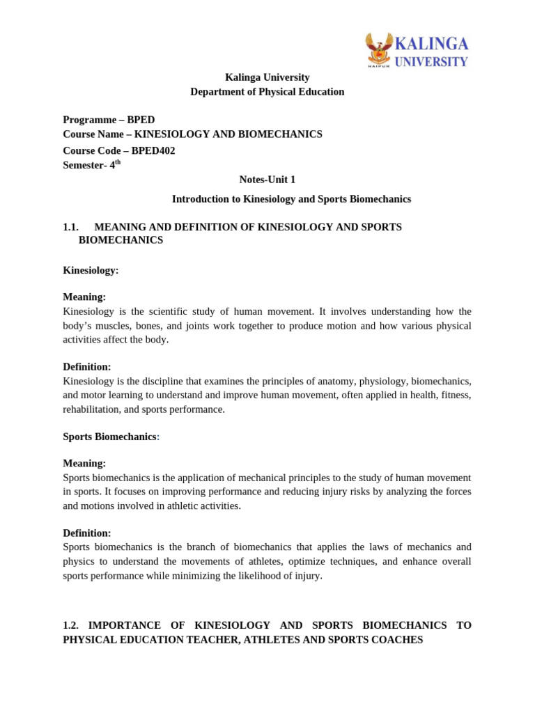Jan-June 2025 Bped 4 Sem v10 Bped402 Bped402 Kinesiology and ...
