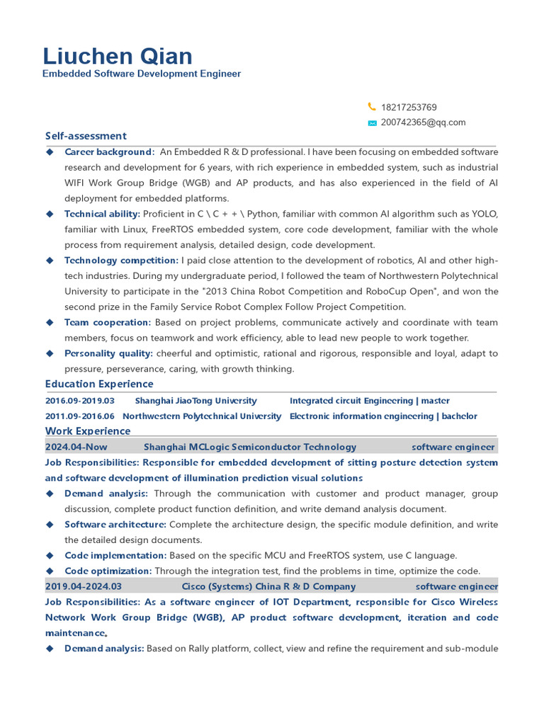 Embedded Software Engineer Profile | PDF | Software Development ...