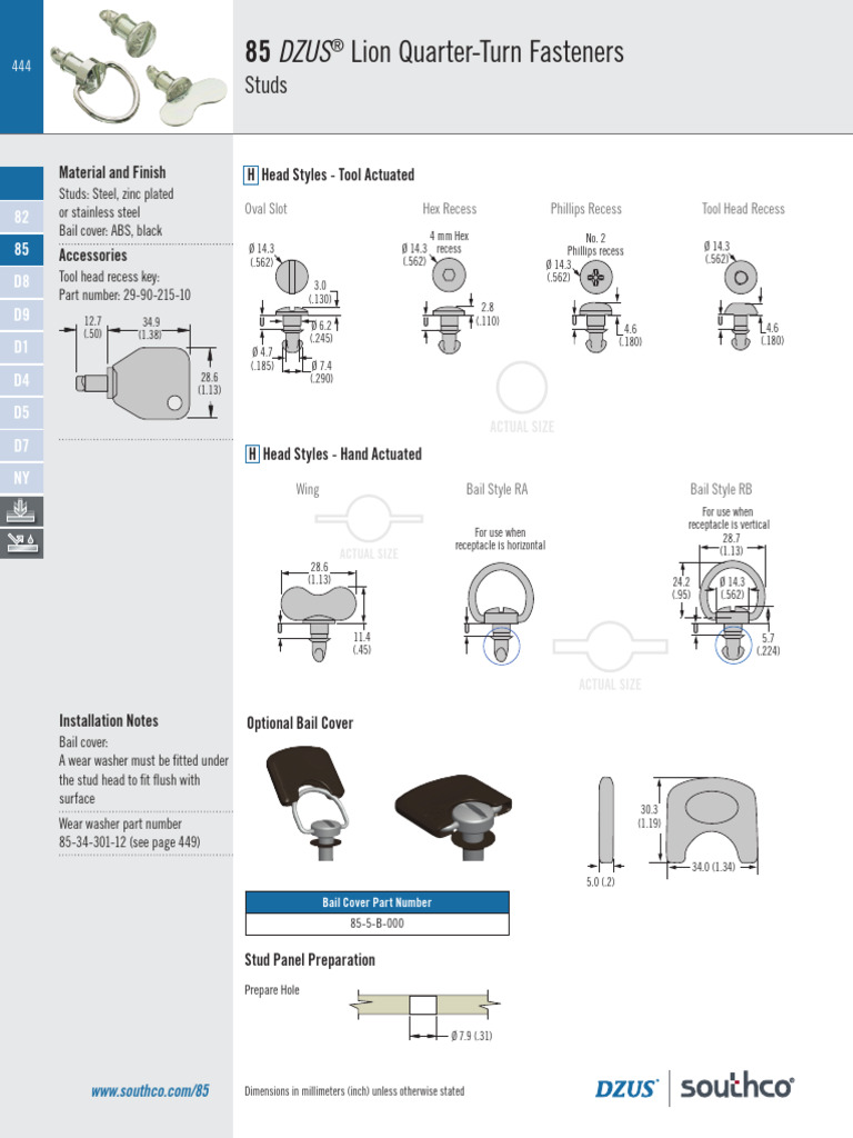 DZUS Fasteners Part Number Guide | PDF | Rivet | Metals