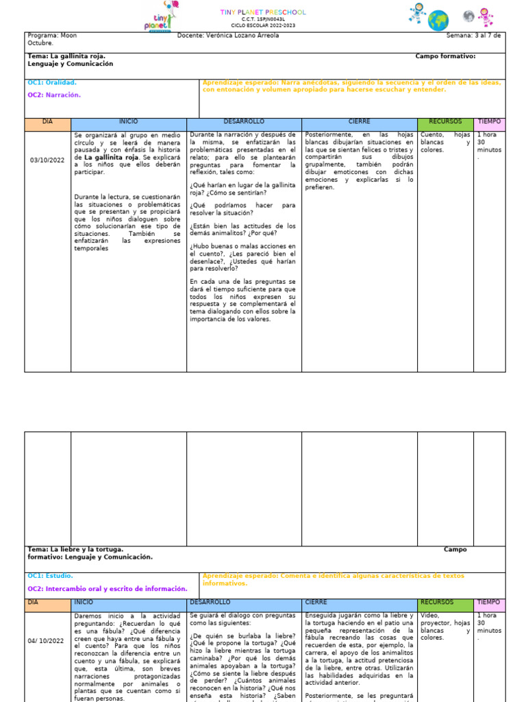 Actividades de Lenguaje en Preescolar | PDF | Canciones | Fábula
