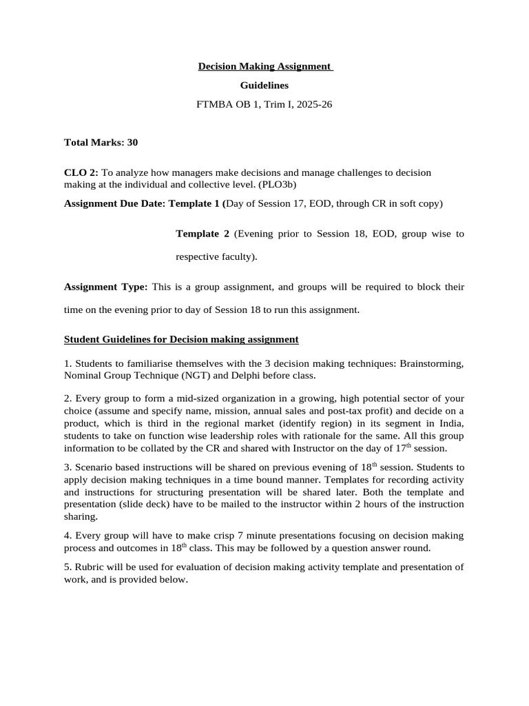 Decision Making Assignment Guidelines | PDF