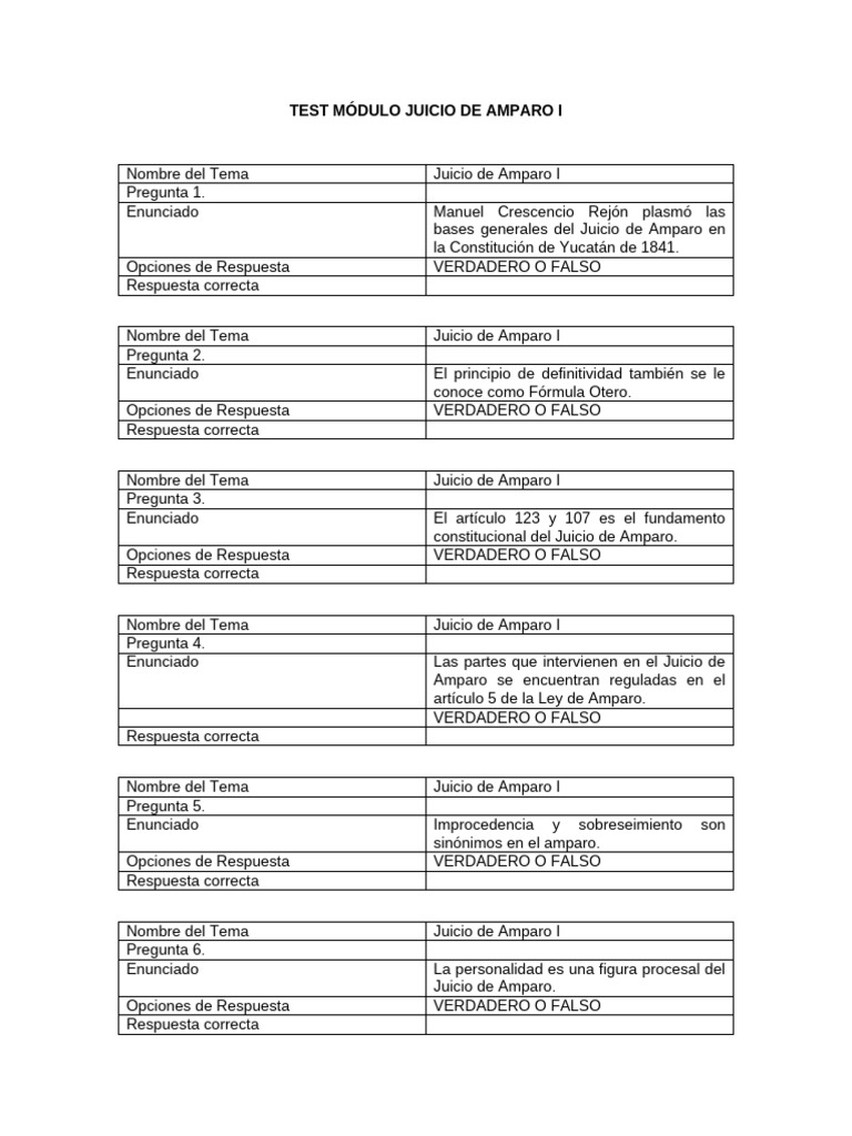 Preguntas sobre Juicio de Amparo I | PDF | Justicia | Crimen y violencia