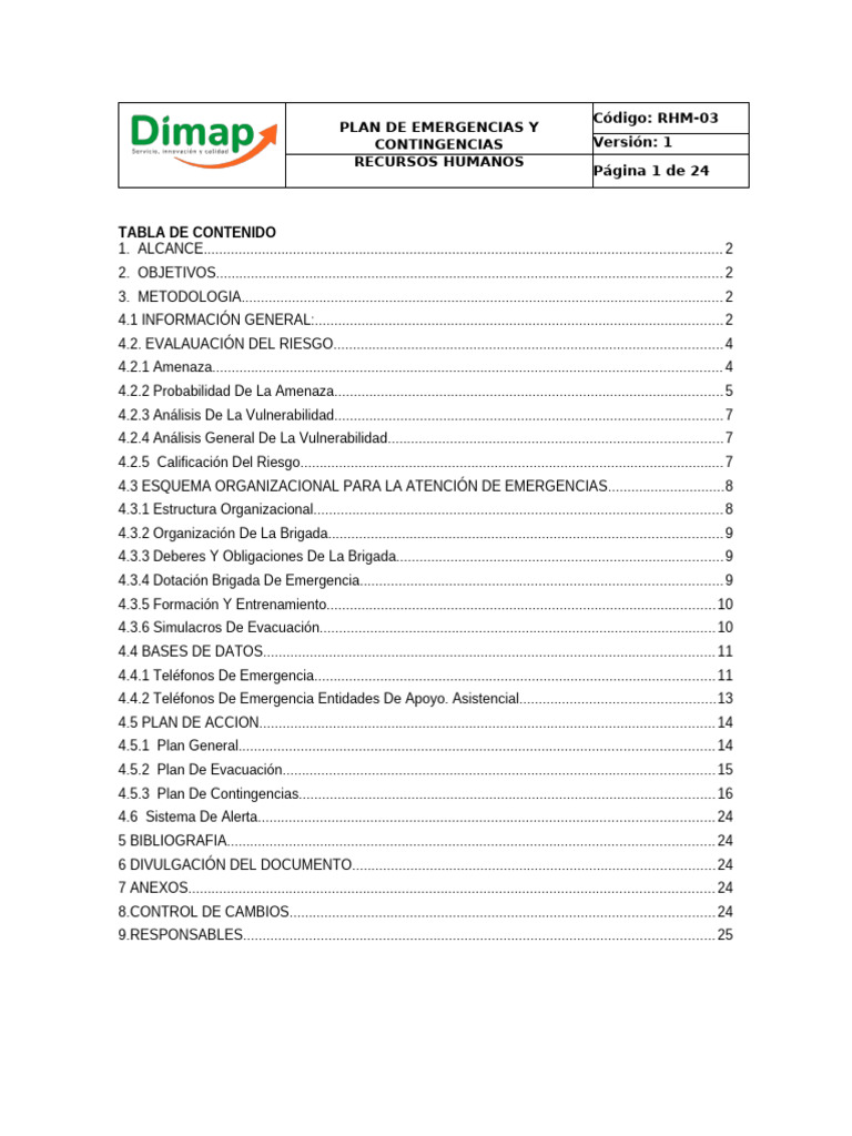 Rhm-03 Plan de Emergencias y Contingencias Simijaca | PDF | Riesgo ...