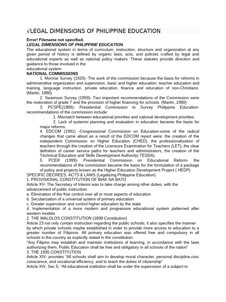 Legal Framework of Philippine Education | PDF
