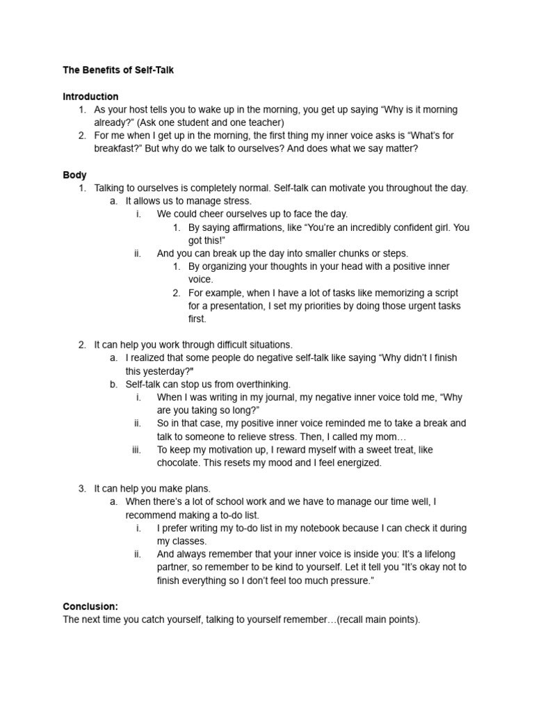 The Benefits of Self-Talk | PDF | Psychological Concepts | Cognition