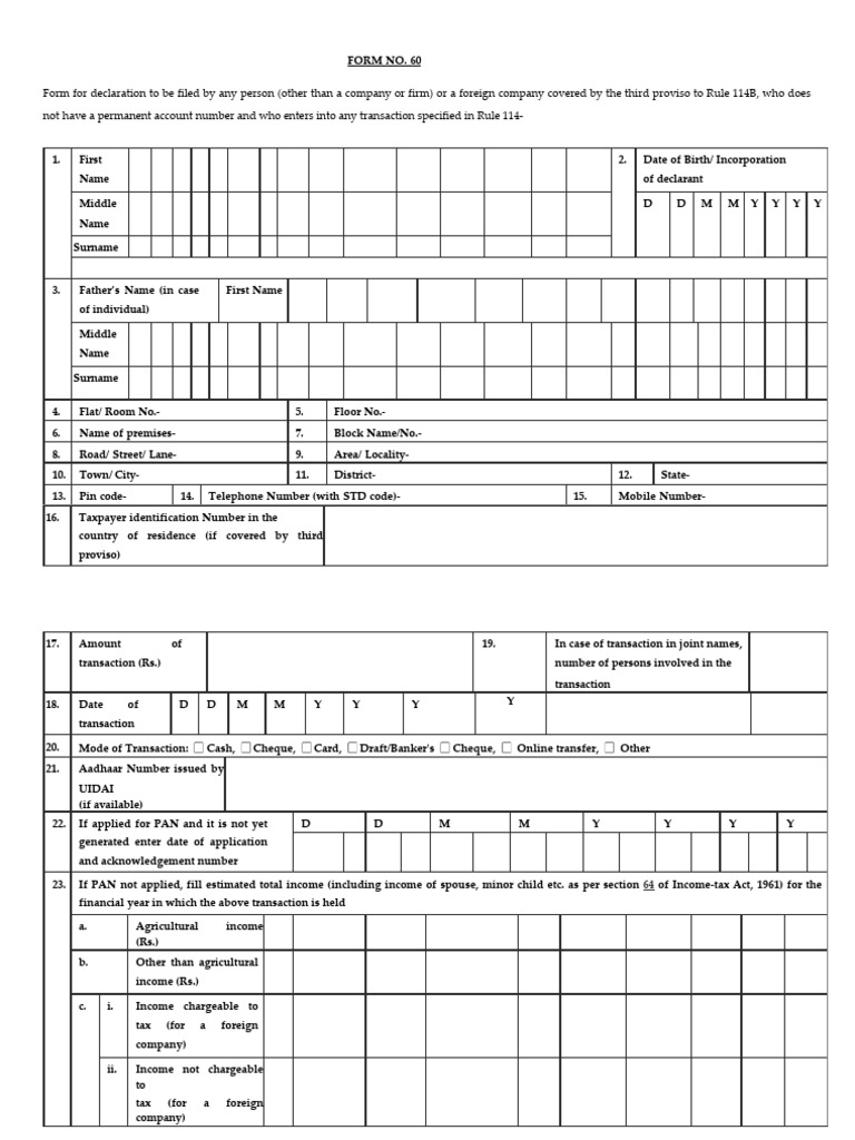 Form No. 60: PAN Declaration Template | PDF | Identity Document