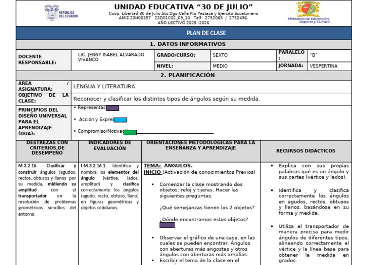 Plan de Clase Demostrativa 2025-2026-1 | PDF | Ángulo | Aprendizaje