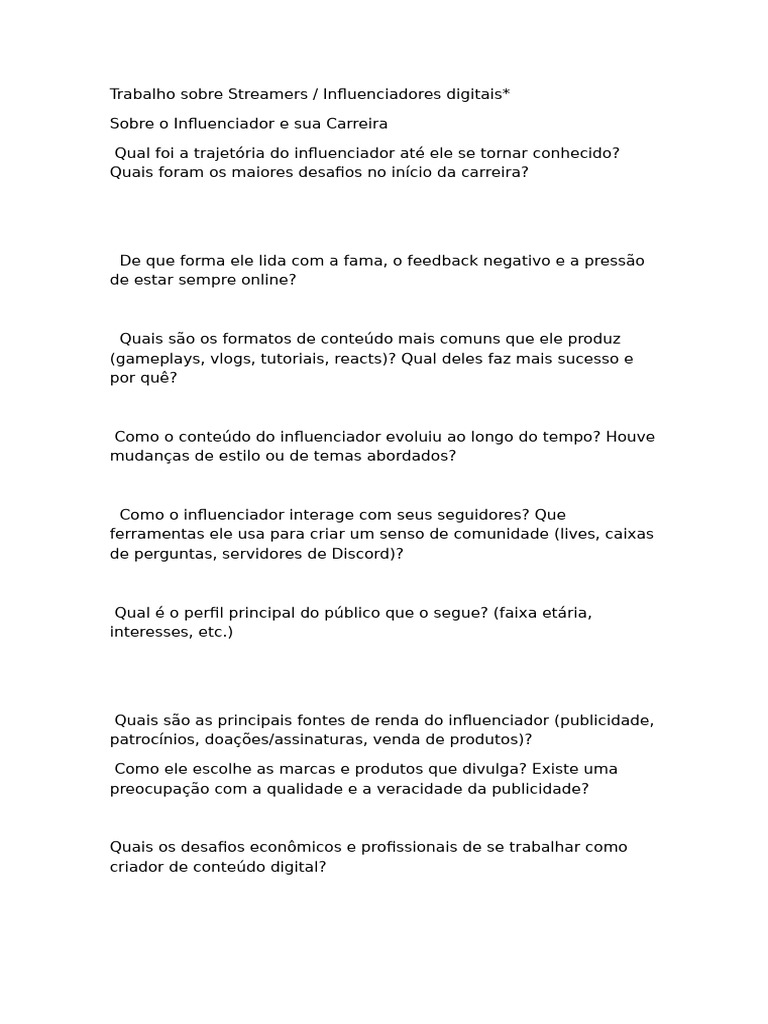 Desafios e Carreira de Streamers | PDF
