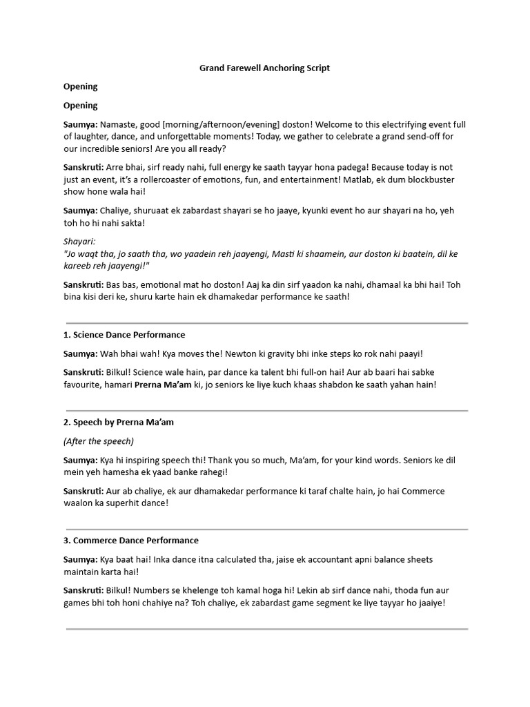 Grand Farewell Anchoring Script 2 | PDF