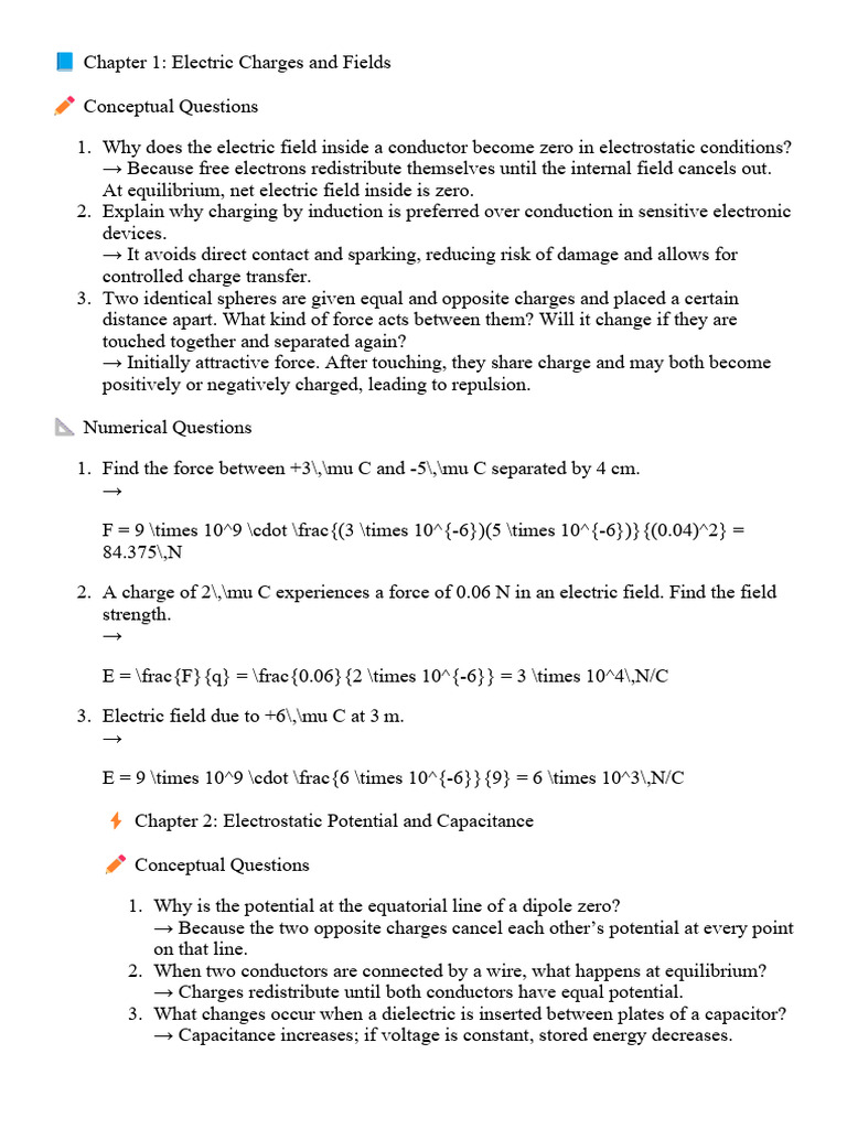 Electric Charges and Fields Explained | PDF | Capacitor | Capacitance