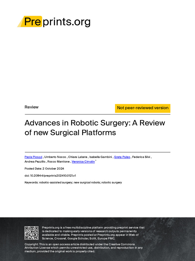 Advances in Robotic Surgery Platforms | PDF | Surgery | Clinical Medicine