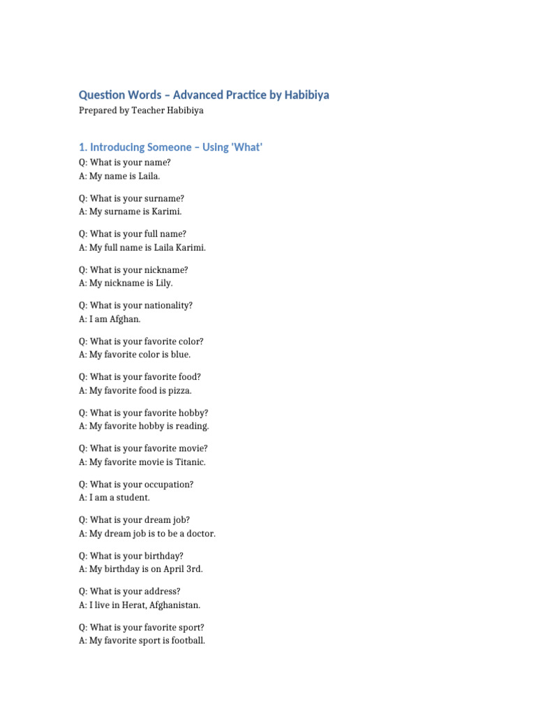 Advanced Question Words Practice | PDF