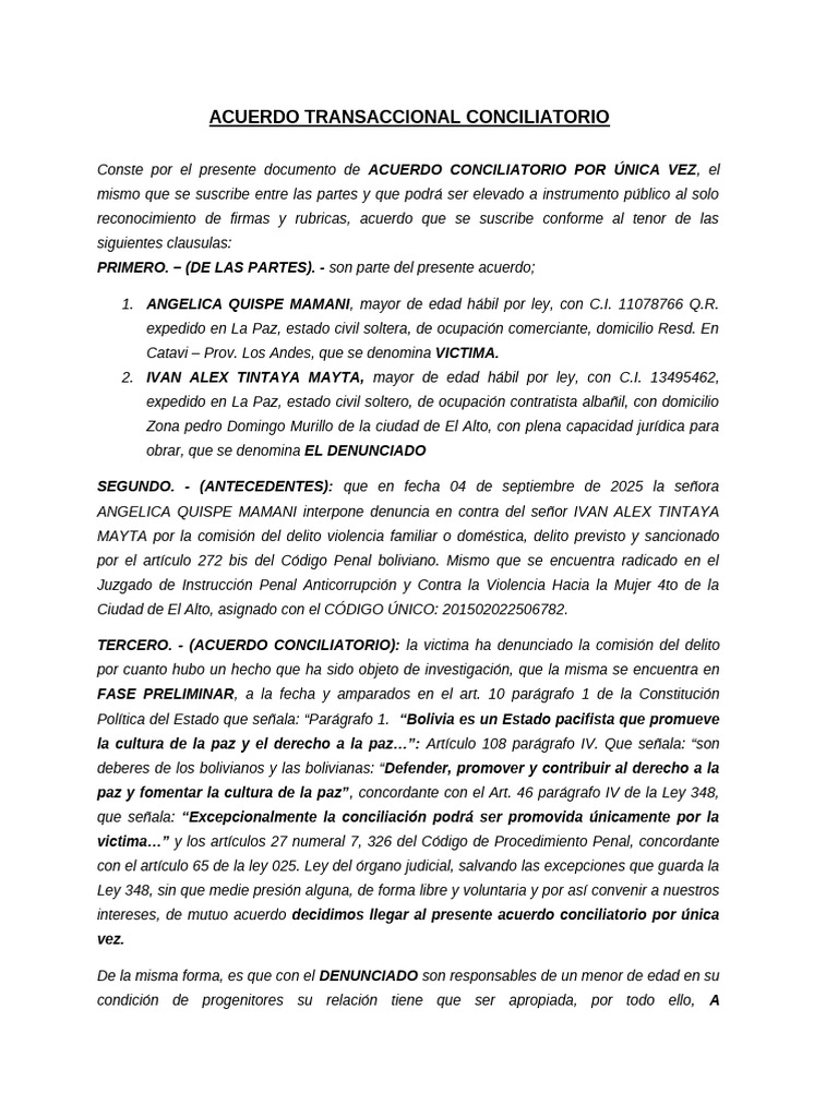 Acuerdo Conciliatorio por Violencia Familiar | PDF | Justicia | Crimen ...