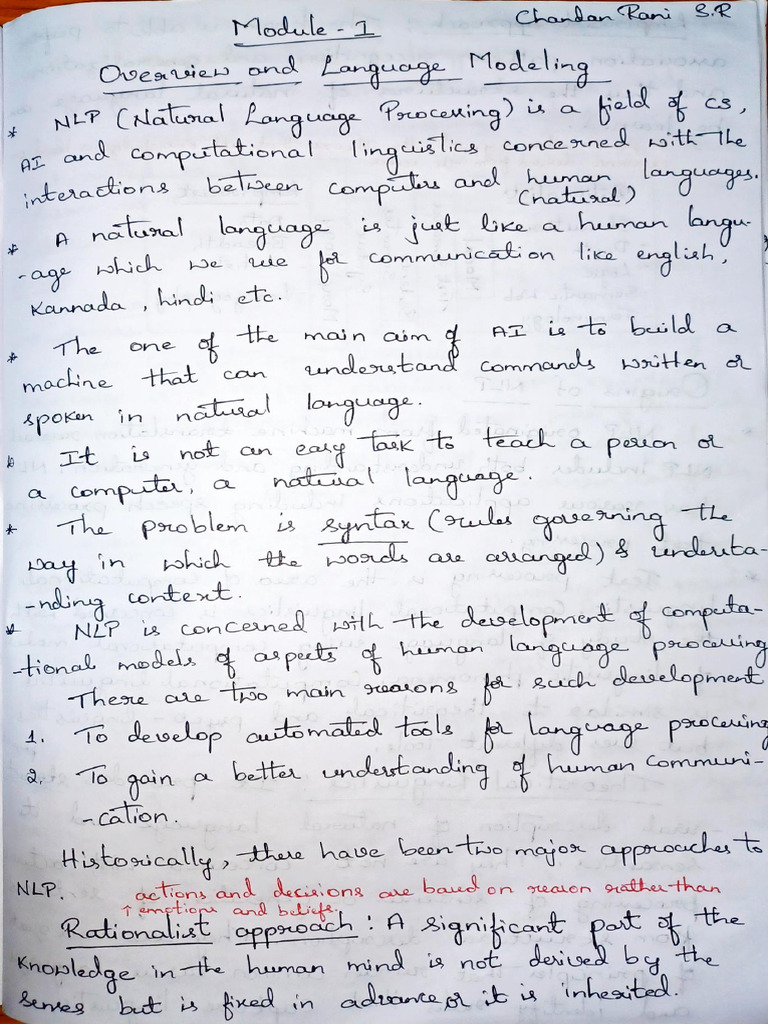 NLP Module 1 - Chapter 1 CSR Notes | PDF