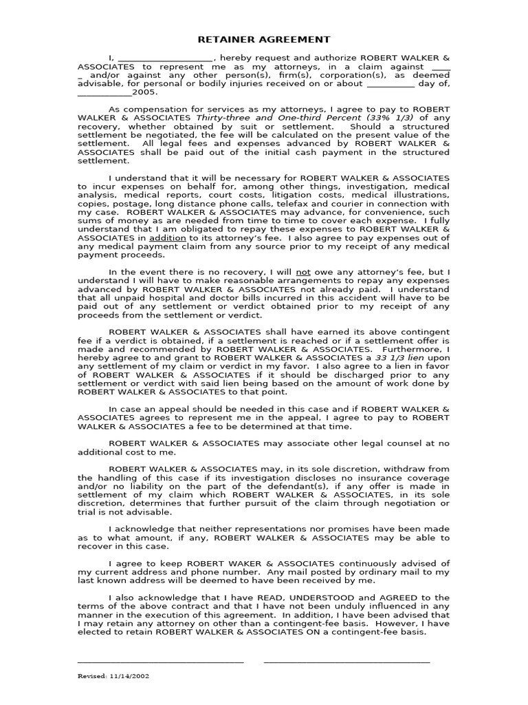 Contingent Fee Retainer Agreement | PDF | Attorney's Fee | Lawsuit
