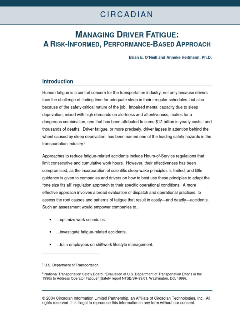 Circadian - Managing Driver Fatigue | PDF | Traffic Collision | Truck ...