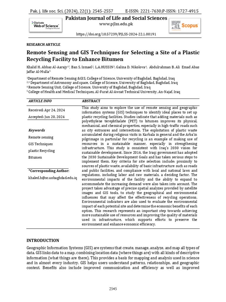 Remote Sensing and GIS Techniques For Selecting A Site of A Plastic ...