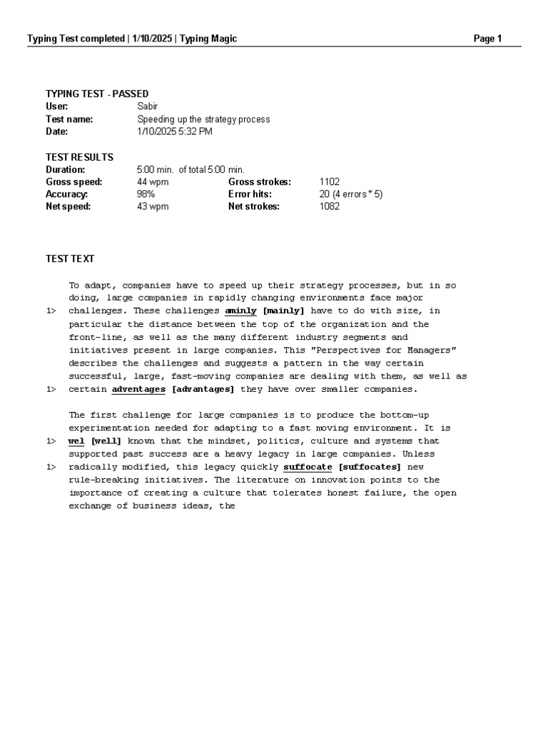 Typing Test 1 | PDF