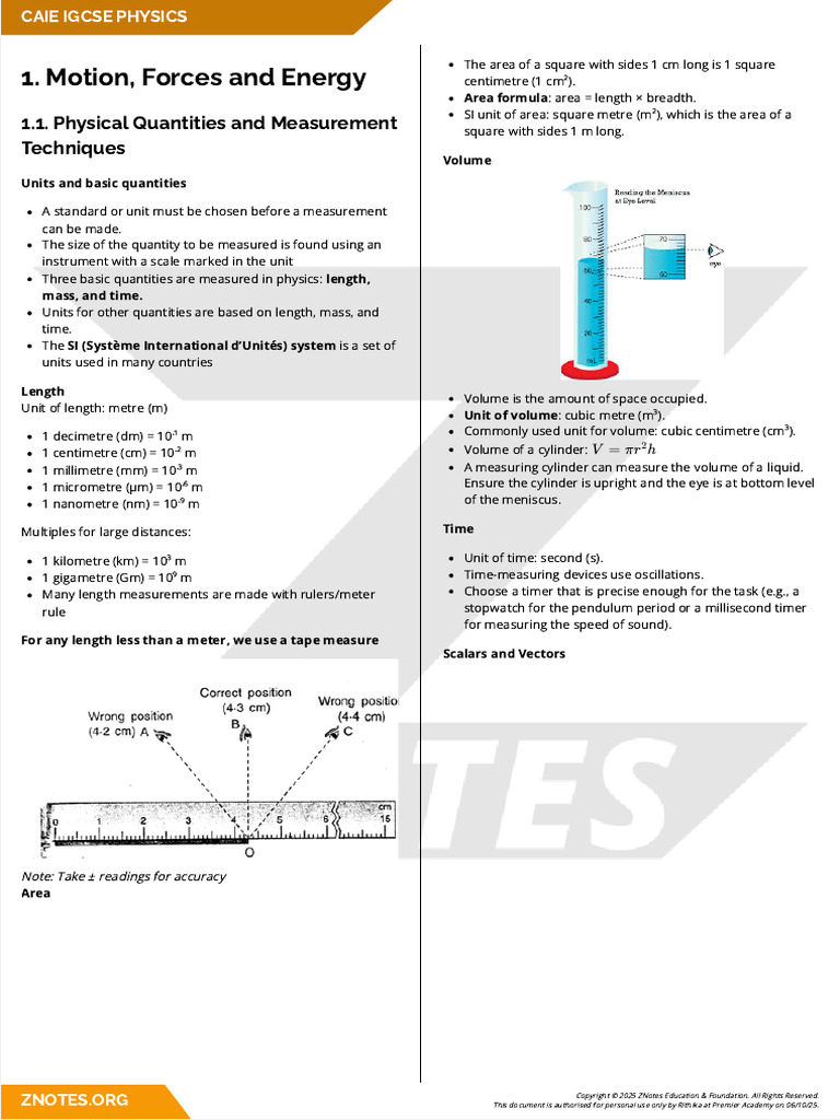 IGCSE Physics: Motion and Measurement | PDF | Acceleration | Velocity
