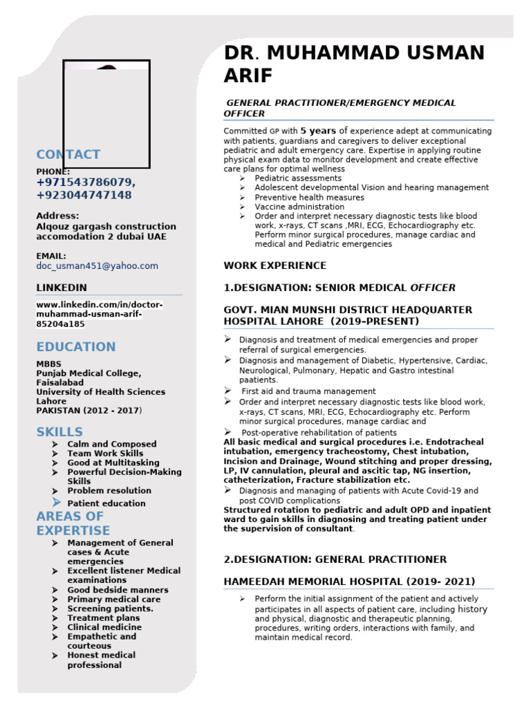 Dr. Muhammad Usman Arif - GP Profile | PDF | Surgery | Medicine
