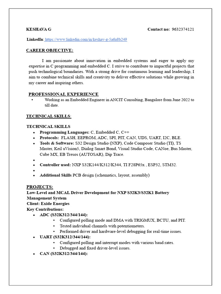 Embedded Systems Engineer Resume | PDF | Flash Memory | Computing