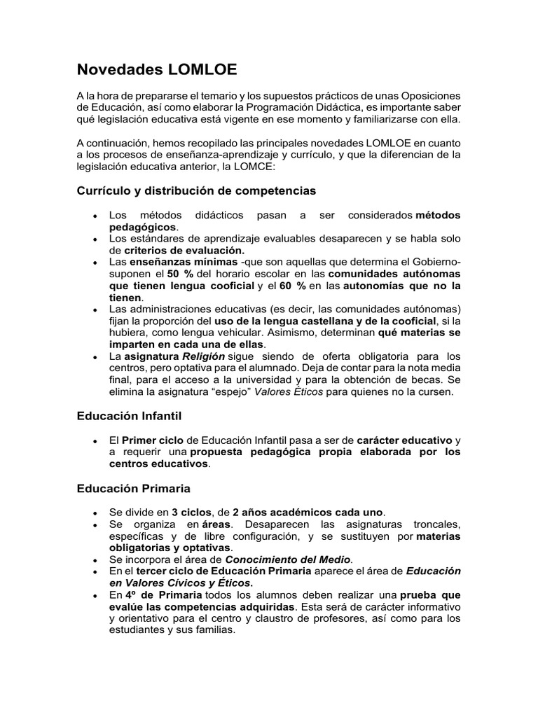 Novedades LOMLOE en Educación 2023 | PDF | Educación primaria | Plan de ...